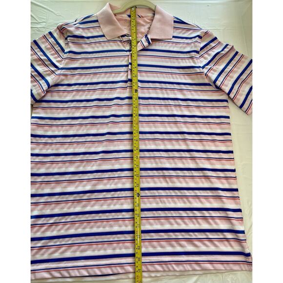 Bobby Jones X-H20 Performance Golf Polo Large Pink Blue Striped Collar Logo - Picture 5 of 9